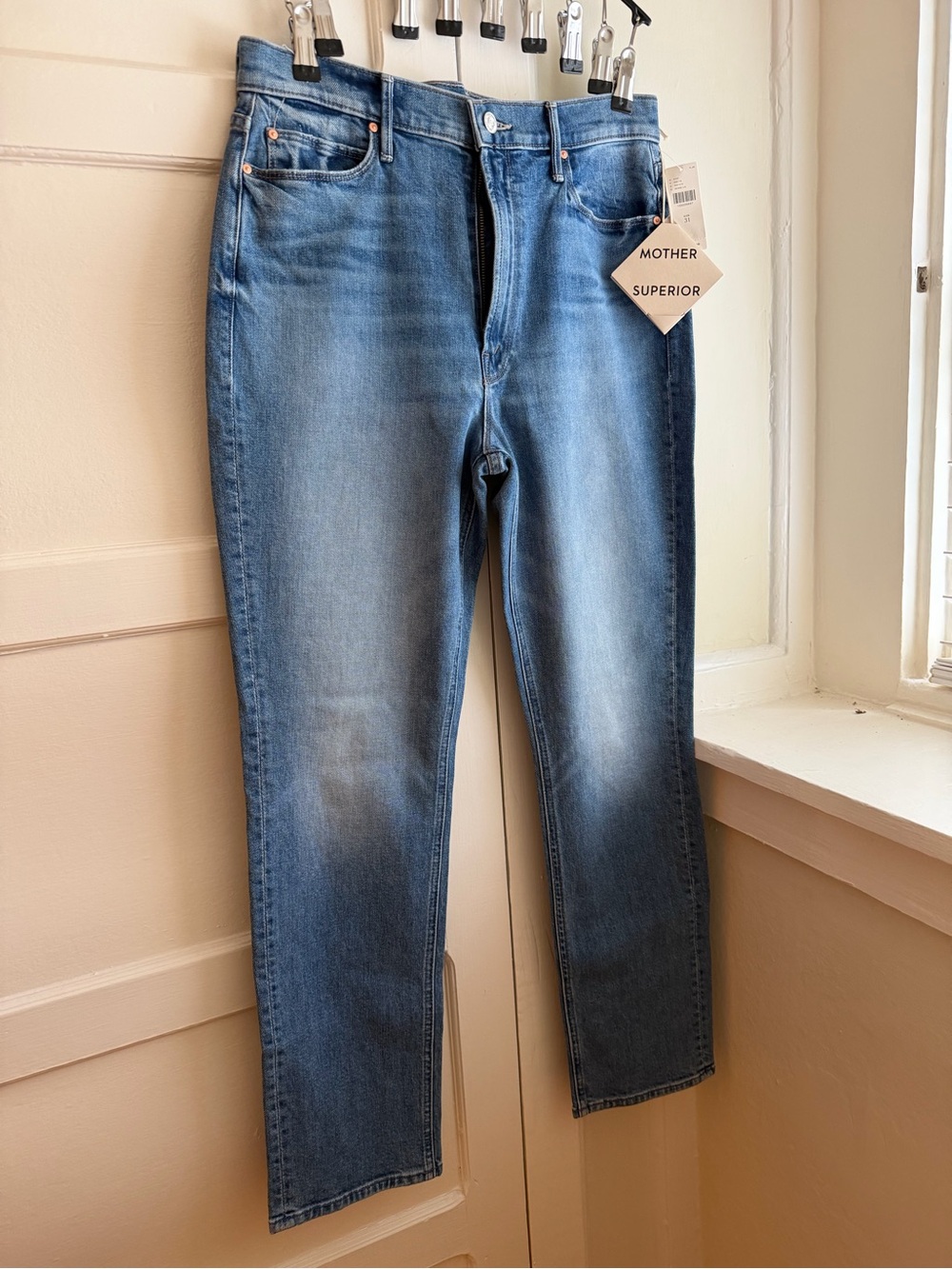 MOTHER Faded Light Blue Straight-Leg Jeans